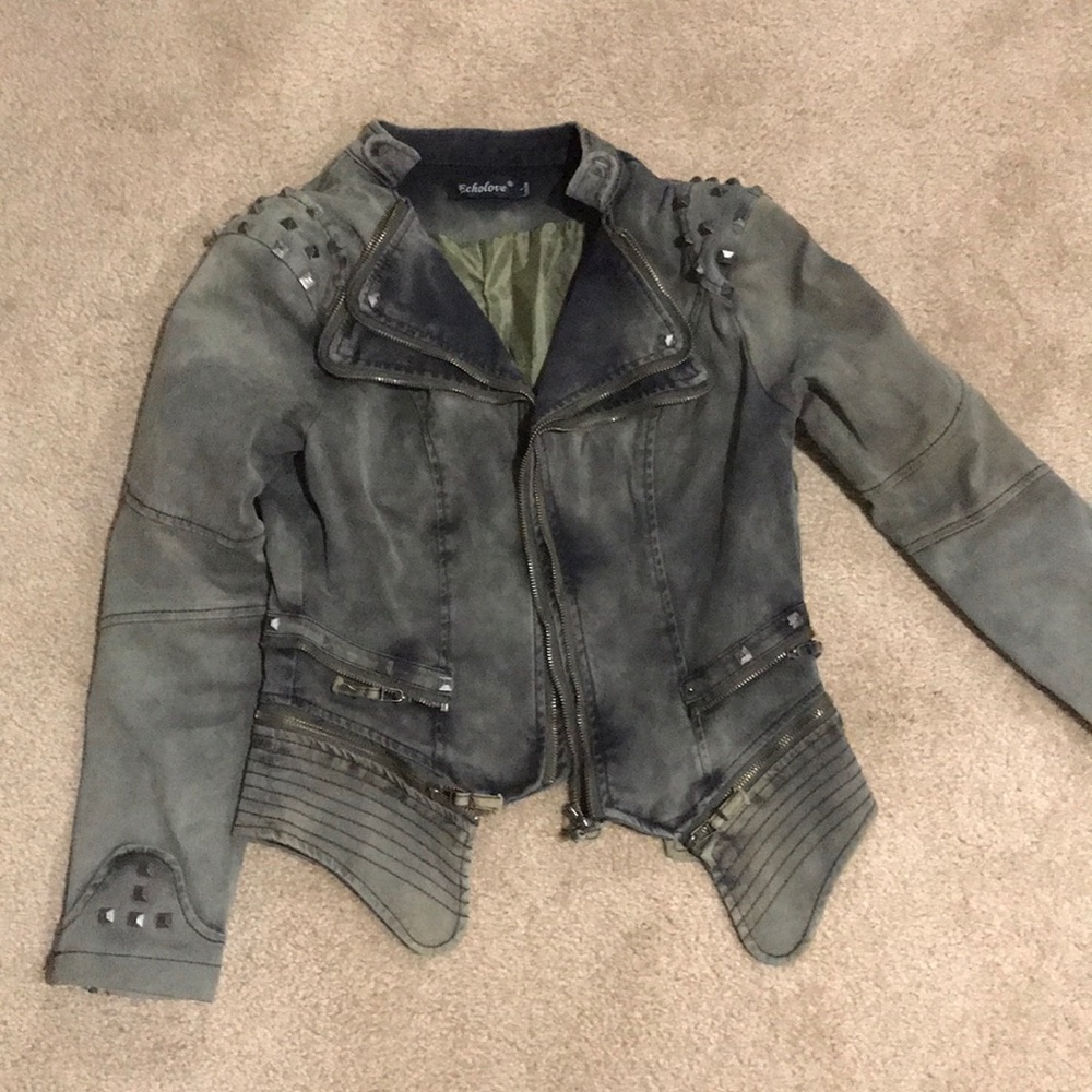 Echolove Olive Green Studded Biker Jacket